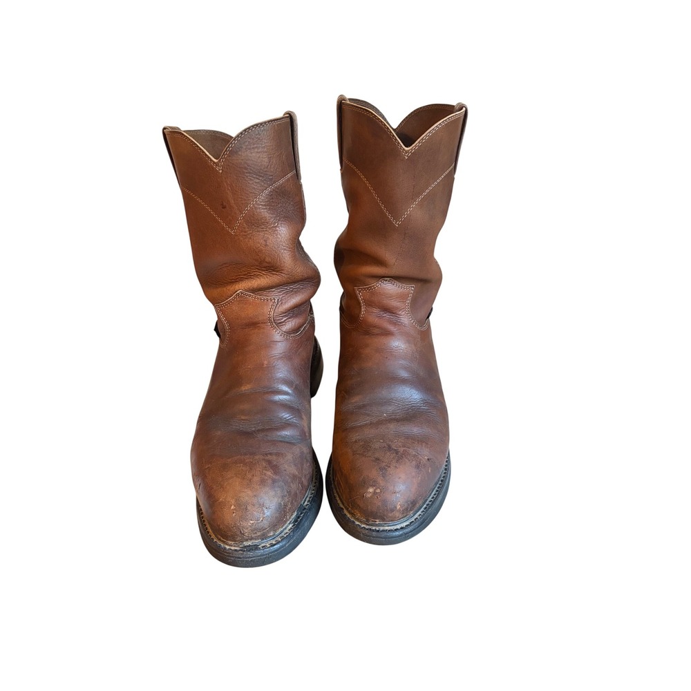 Justin Mens Brown Leather Wellington Work Boots Size 9 D New Soles inserted
